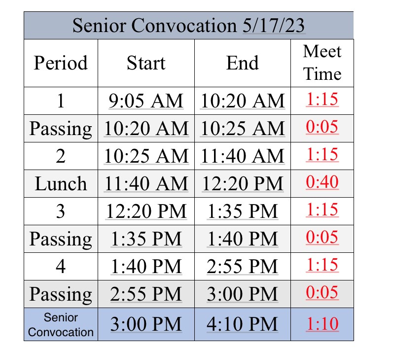Senior Convocation Schedule