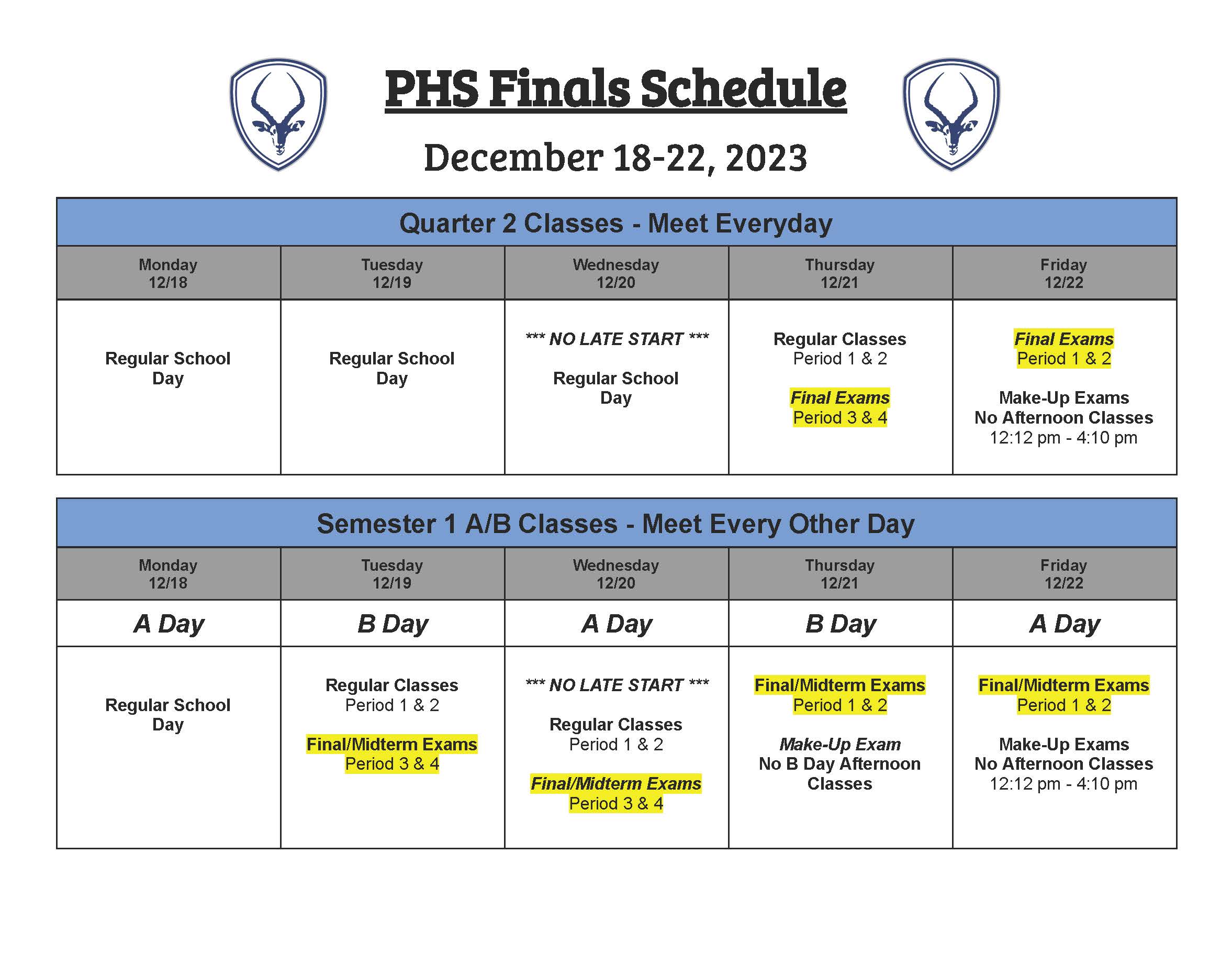 Finals Schedule