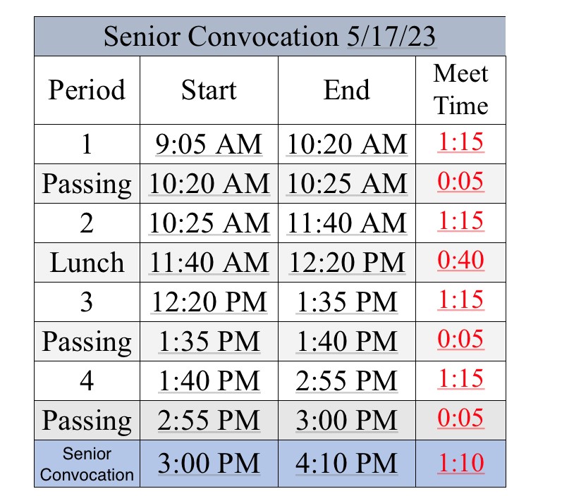 Senior Convocation Schedule